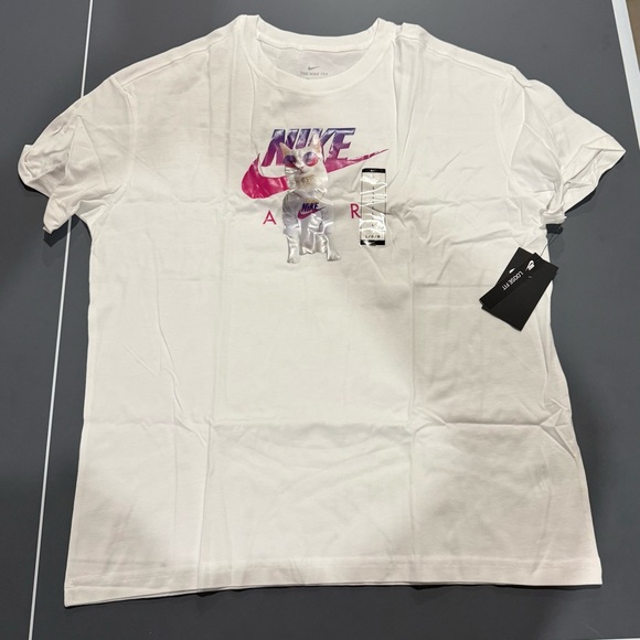 Nike Tops - Nike Woman’s size Large White Tee with Pink and Purple cool cat Logo